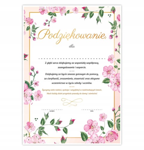 Dyplom podziękowania w kolorze wiśniowym, podziękowanie w szkole, format A4
