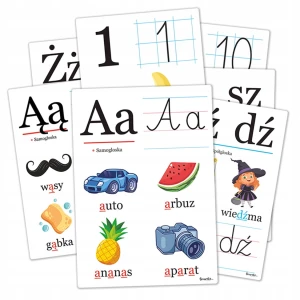 ZESTAW Plansze - ALFABET + ROZSZERZENIE + DWUZNAKI + CYFRY 0-10 - A5, 50 kart