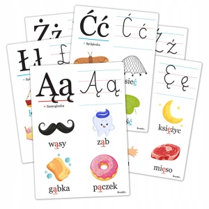 Plansze edukacyjne - ROZSZERZENIE ALFABETU - zestaw plansz (A5, 9 kart)