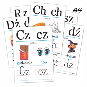 Plansze edukacyjne -DWUZNAKI - zestaw plansz literki (A4, 7 kart)