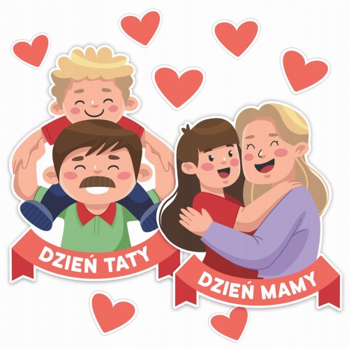 Zestaw dekoracji Dzień Mamy i Taty A3 dwustronny 9 sztuk na papierze mat 250g