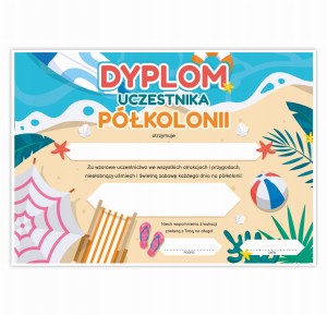 Dyplom Uczestnika Półkolonii - Pamiątka upominek za obóz letni - PLAŻA A5