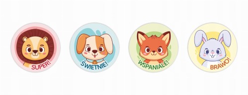 Okrągłe naklejki ze zwierzątkami dla uczniów 4cm upominek