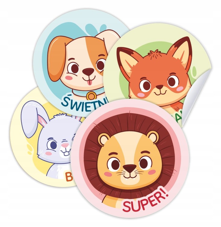 Naklejki szkolne zwierzątka z napisami motywacyjnymi dla dzieci
