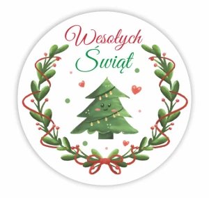 Naklejki Wesołych Świąt  - Choinka - upominek prezent 4 cm 24 szt. 