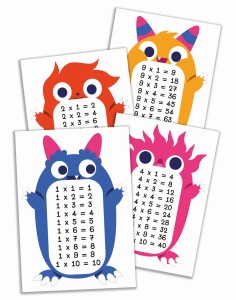 Plansze edukacyjne - Tabliczka Mnożenia Potworki - zestaw plansz (A5, 10 kart)