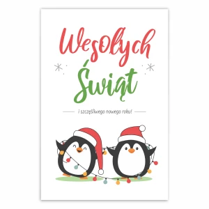 Kartka Świąteczna - Pingwinki - Wesołych Świąt - A6 