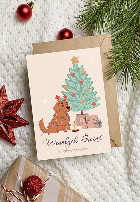 Kartka świąteczna A6 piesek na święta.jpg