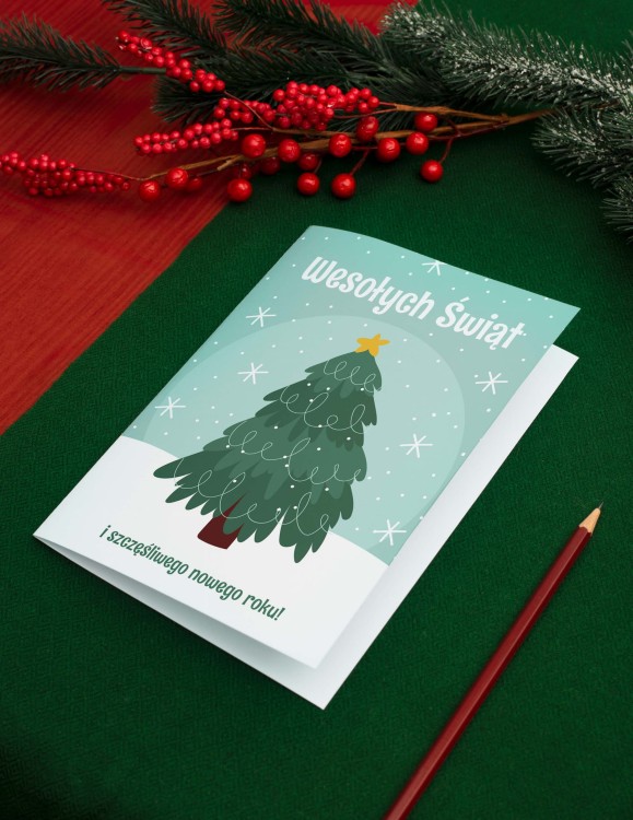 Kartka składana świąteczna 05 choinka Wesołych Świąt z życzeniami kartka A6 A5.jpg
