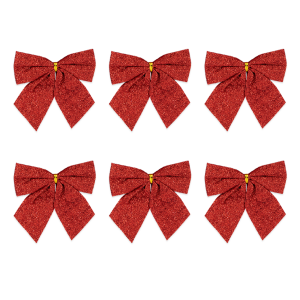 Kokardy Świąteczne - Brokatowe Czerwone - 8 cm 6 szt. 