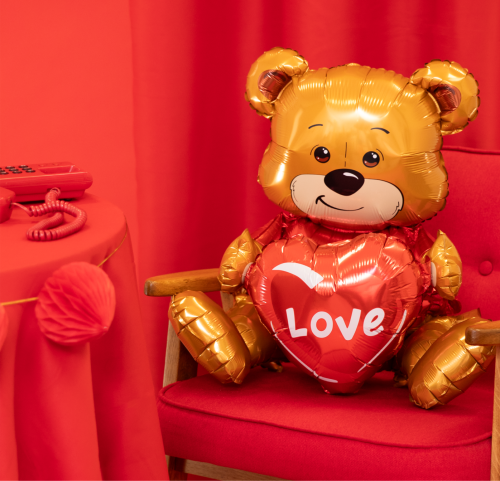 Ozdoba duży balon na walentynki prezent dla niej dla niego miś i serce LOVE.png