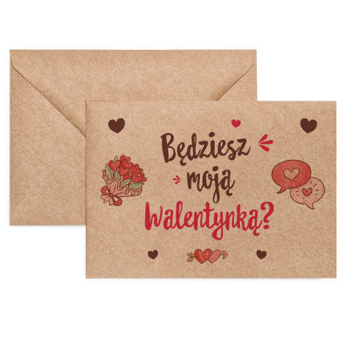 Koperta walentynkowa kraft z napisem Będziesz moją Walentynką - minimalistyczna