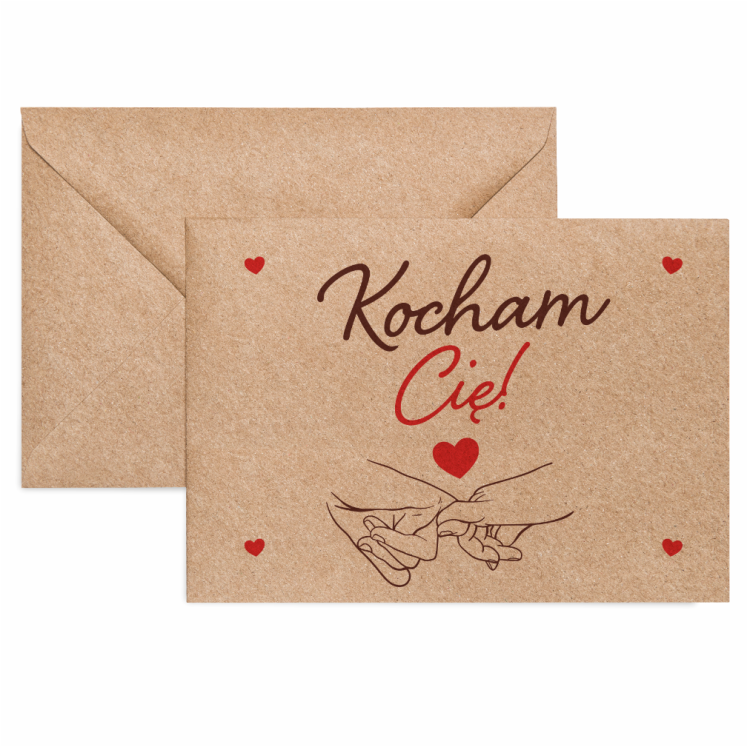 Koperta walentynkowa kraft z napisem Kocham Cię - romantyczny design
