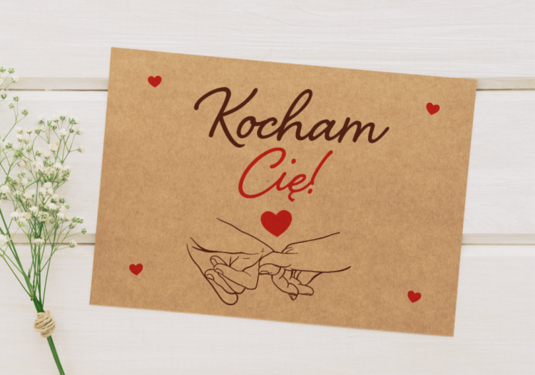 Ozdobna koperta kraft Kocham Cię na Walentynki - tył koperty