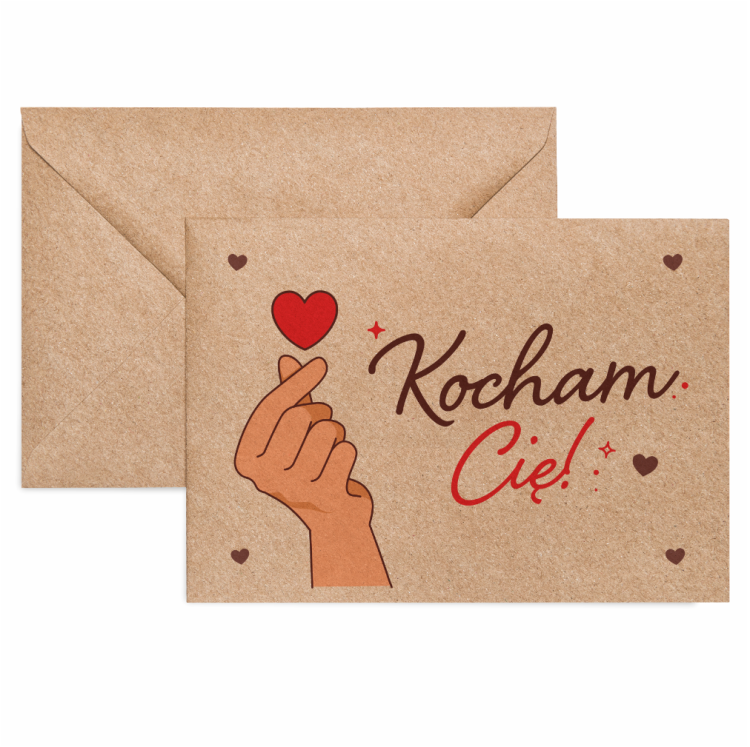 Koperta walentynkowa kraft z serduszkiem i napisem Kocham Cię