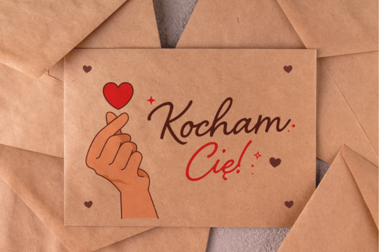 Romantyczna koperta kraft z serduszkiem - tył koperty walentynkowej