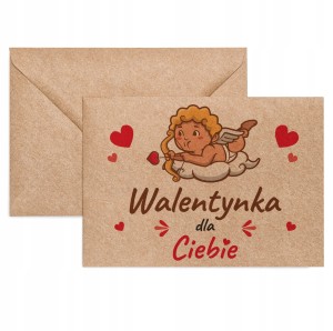 Koperta Walentynki - Walentynka dla Ciebie - Kupidyn Napis - KRAFT