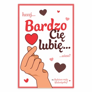 Kartka Walentynkowa - Hej, Bardzo cię lubię! 01 - Koreańskie serce - 10 x 15 cm