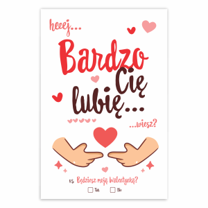 Kartka Walentynkowa - Hej, Bardzo Cię lubię! 03 - uwu - 10 x 15 cm