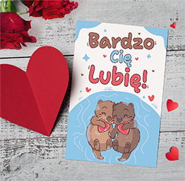 Kartka Walentynkowa Słodkie wydry Bardzo Cię lubię napis - słodziutkie wydry.png