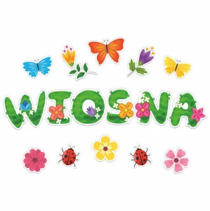 Dekoracja Wiosenna - Duży Napis Wiosna 02 - Ozdoby Wiosna 16 szt 