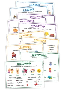 Plansze edukacyjne - Części mowy - Poziomo zestaw plansz (A4, 10 kart) 