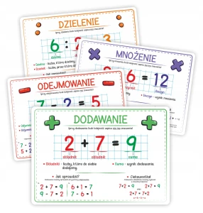 Plansze edukacyjne - Matematyka - Podstawy działań dla dzieci zestaw (A4, 4 karty)