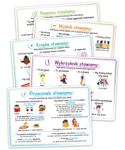 Plansze edukacyjne - Interpunkcje - Podstawy dla dzieci zestaw (A4, 5 kart) 