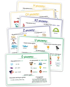 Plansze edukacyjne - Ortografia - Poziomo zestaw plansz (A4, 6 kart)