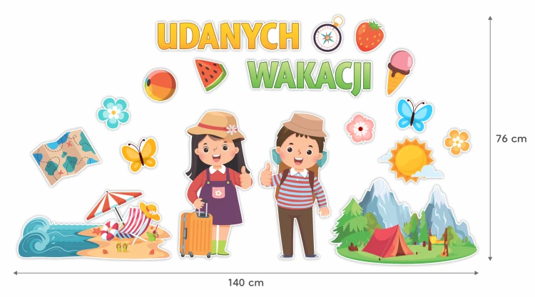Udanych wakacji duży zestaw dekoracja na koniec roku szkolnego przedszkolnego.png