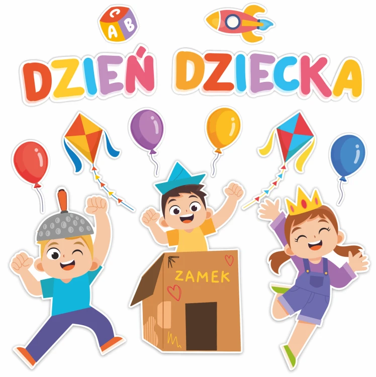 Dekoracja dzień dziecka dzieci z zamkiem napis dzień dziecka na gazetkę szkolną.png