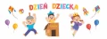 Duża Dekoracja dzień dziecka dzieci z zamkiem napis dzień dziecka na gazetkę szkolną zestaw ozdób.png