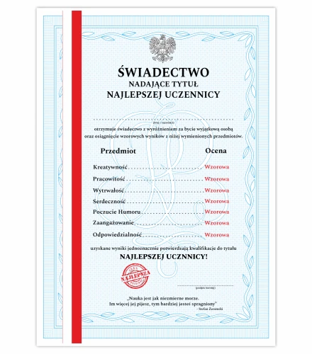Świadectwo Najlepszej Uczennicy - Zakończenie roku szkolnego wyróżnienie dla ucznia.png