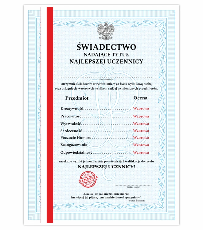 Świadectwo Najlepszej Uczennicy - Zakończenie roku szkolnego wyróżnienie dla ucznia.png