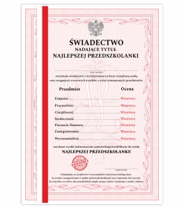 Świadectwo z Paskiem - NAJLEPSZEJ PRZEDSZKOLANKI - Dyplom A4 