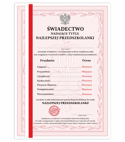 Świadectwo Najlepszej Przedszkolanki - Zakończenie roku w przedszkolu wyróżnienie.png
