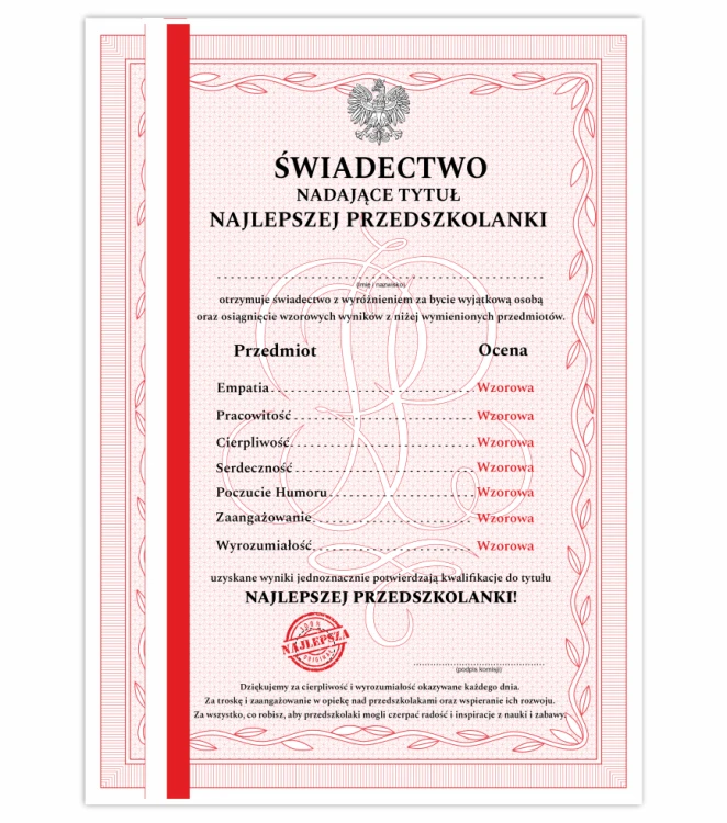 Świadectwo Najlepszej Przedszkolanki - Zakończenie roku w przedszkolu wyróżnienie.png