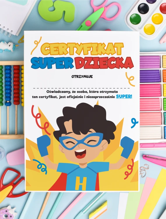 Certyfikat super dziecka super chłopiec A5 mały upominek dla dzieci na dzień dziecka.png