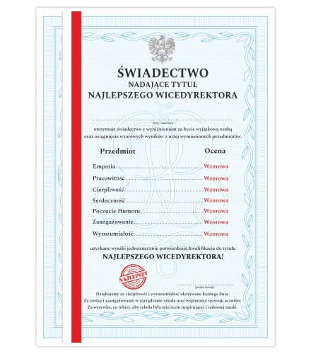 Świadectwo najlepszego wicedyrektora - najlepszy dyrektor świadectwo z paskiem na koniec roku szkolnego.png
