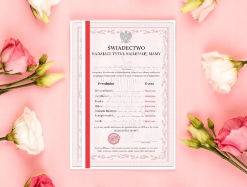 Certyfikat dla mamy prezent na Dzień Mamy format A4