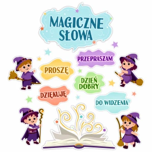 Dekoracja Szkolna - Magiczne Słowa - Duża Ozdoba na Rozpoczęcie 19 szt. 
