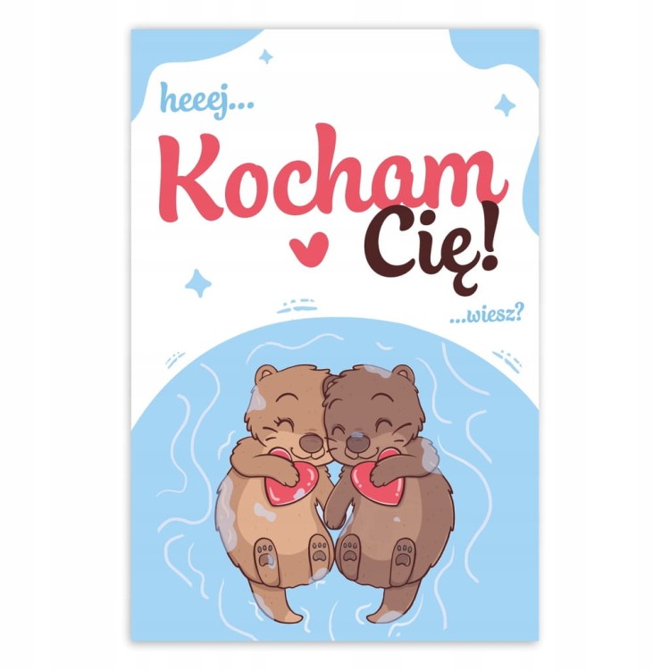 Kartka walentynkowa z wydrami i napisem Kocham Cię A6