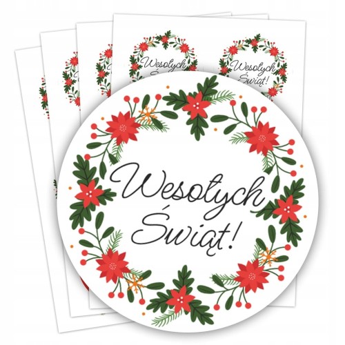 Naklejki świąteczne na prezent zestaw 24 sztuk okrągłe 4cm