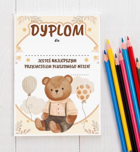 Certyfikat Dzień Pluszowego Misia dla przedszkolaka wzór