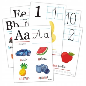 Plansze - ALFABET + CYFRY 0-10 - zestaw edukacyjnych plansz (A5, 34 kart)