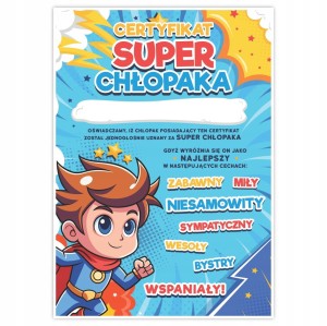 Prezent Dzień Chłopaka - SUPER CHŁOPAK - Certyfikat Dyplom Upominek A4