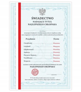 Świadectwo z paskiem tytuł NAJLEPSZEGO Chłopaka - Dzień Chłopaka Dyplom A4