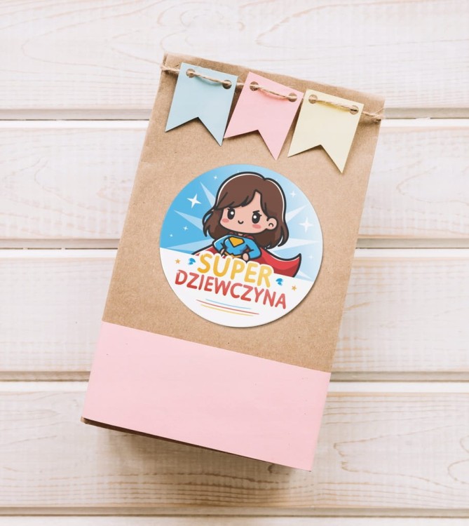 Arkusz naklejek Super Dziewczyna - matowy papier samoprzylepny 6cm