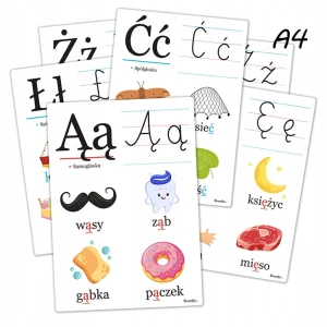 Plansze edukacyjne - ROZSZERZENIE ALFABETU - zestaw plansz (A4, 9 kart)