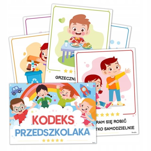 Plansze Kodeks Przedszkolaka wizualne zasady zachowania w przedszkolu zestaw 17 kart A5